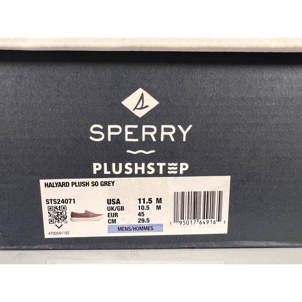 Men's Sperry Halyard Plush step‎ Slip On Canvas Boat shoe Sneaker Gray 11.5
